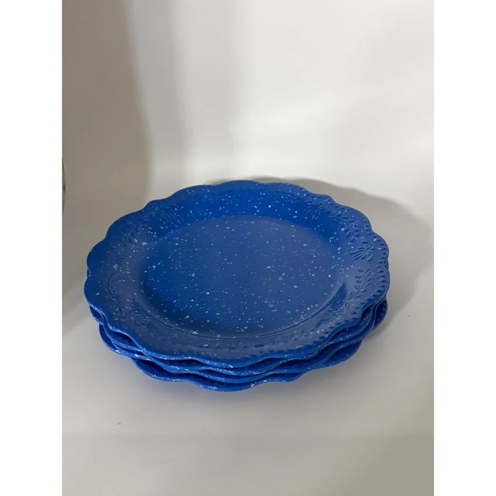 Pioneer Woman Juliette Cobalt Blue Melamine Salad Plates Set of 4 Speckled 8.7in